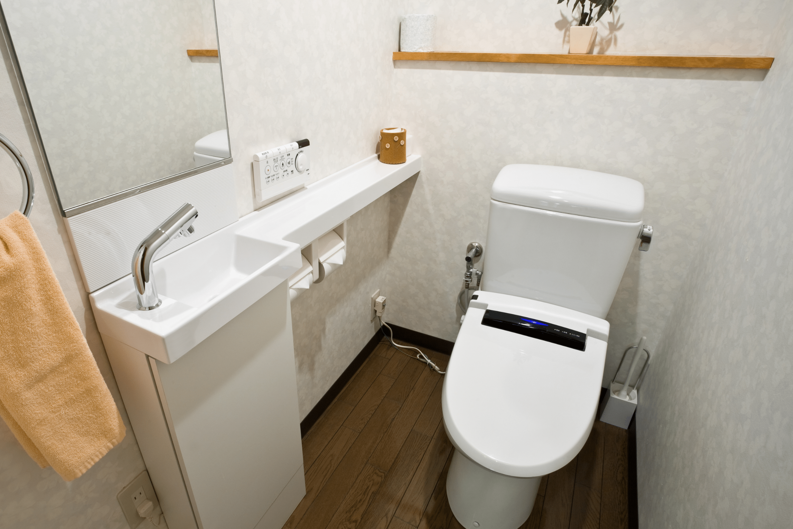 Small bathroom with tiny sink and toliet.